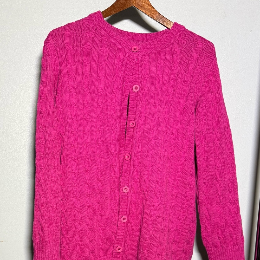 Woman Within Fuchsia Cable Knit Cardigan